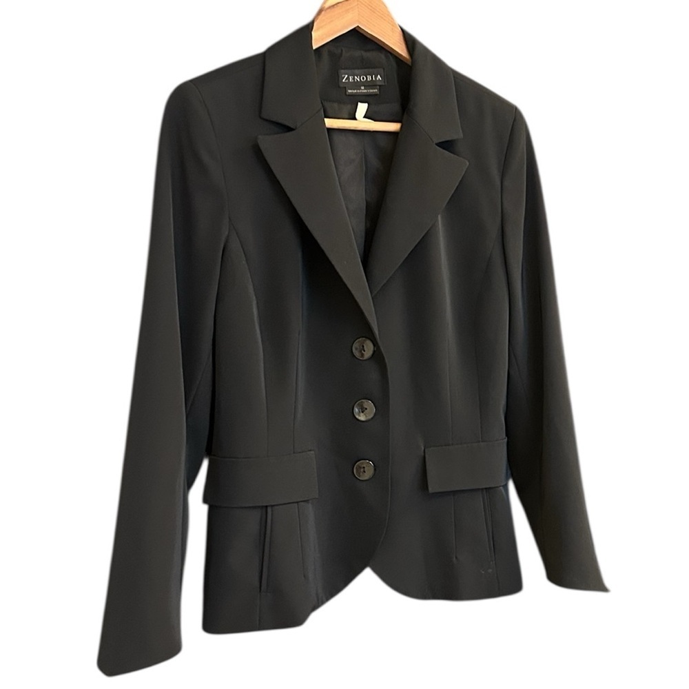 Zenobia size 12 EUC wool blend Black Professional Jacket- sharp corner detail
